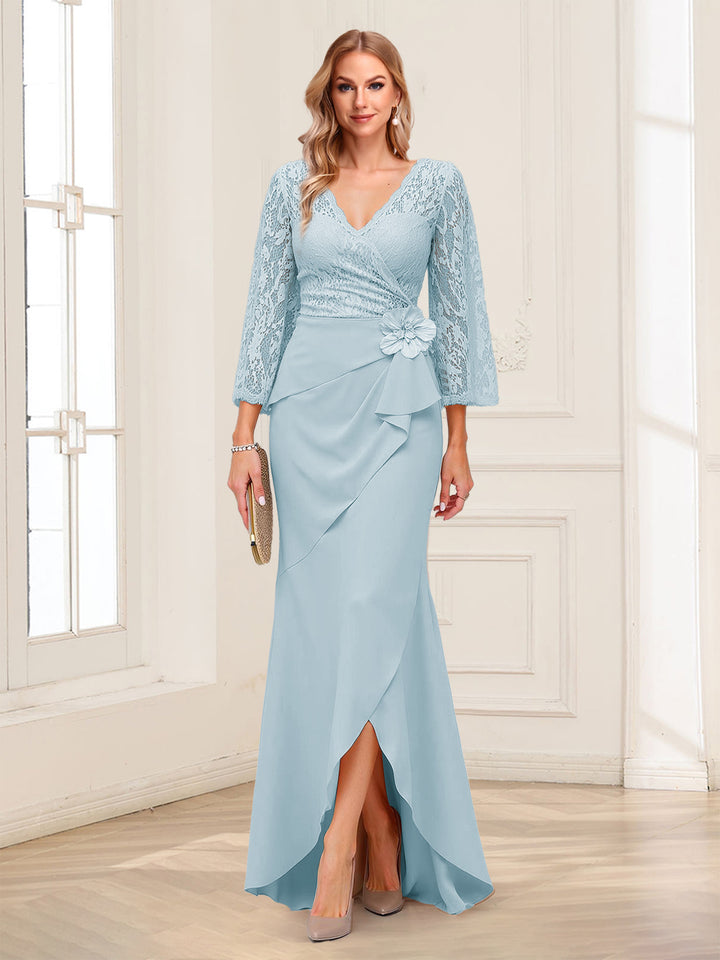 Sheath/Column V-Neck 3/4 Sleeves Mother of the Bride Dresses With Lace &amp; 3D Floral