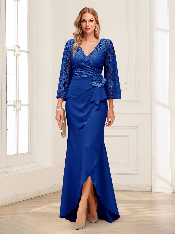 Sheath/Column V-Neck 3/4 Sleeves Mother of the Bride Dresses With Lace &amp; 3D Floral