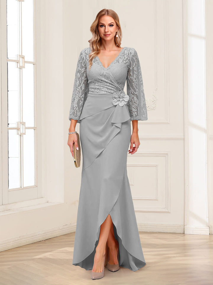 Sheath/Column V-Neck 3/4 Sleeves Mother of the Bride Dresses With Lace &amp; 3D Floral