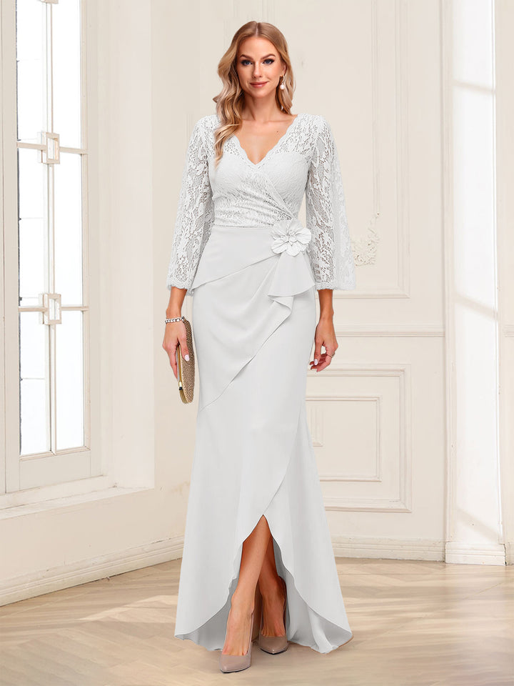 Sheath/Column V-Neck 3/4 Sleeves Mother of the Bride Dresses With Lace &amp; 3D Floral