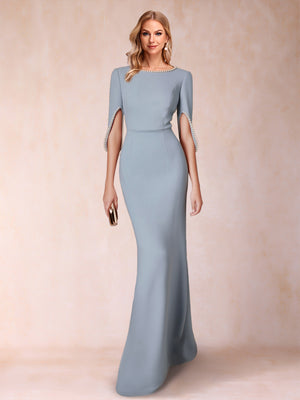 Sheath/Column Crew Neck 3/4 Sleeves Mother of the Bride Dresses With Pearls