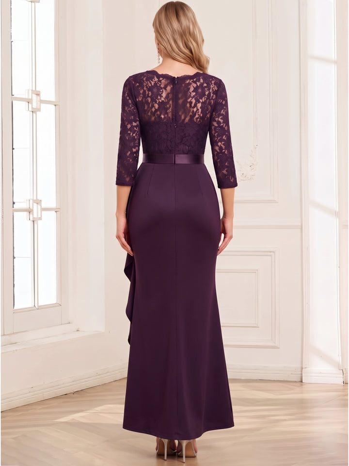 Sheath/Column V-Neck 3/4 Sleeves Mother of the Bride Dresses With Lace &amp; Ruffles