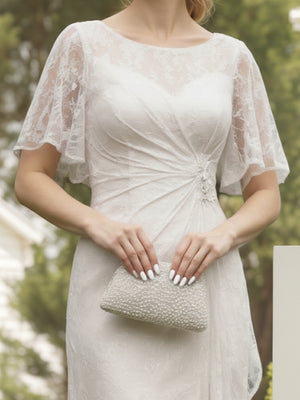 Lace Sheath/Column Crew Neck Short Sleeves Ruched Mother of the Bride Dresses