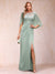 Lace Sheath/Column Crew Neck Cape Sleeves Ruched Mother of the Bride Dresses With Appliques
