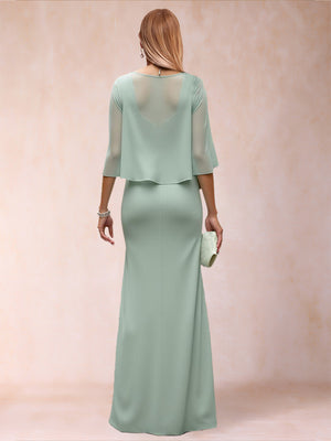 Lace Sheath/Column Crew Neck Cape Sleeves Ruched Mother of the Bride Dresses With Appliques