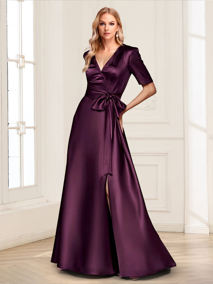 A-Line/Princess V-Neck Short Sleeves Mother of the Bride Dresses With Bow