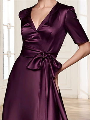 A-Line/Princess V-Neck Short Sleeves Mother of the Bride Dresses With Bow