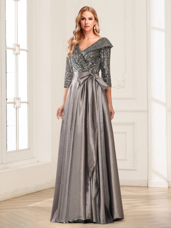 Sequins A-Line/Princess V-Neck 3/4 Sleeves Mother of the Bride Dresses With Belt