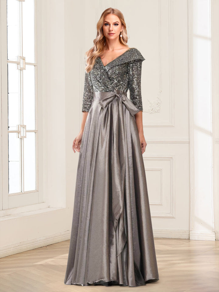 Sequins A-Line/Princess V-Neck 3/4 Sleeves Mother of the Bride Dresses With Belt