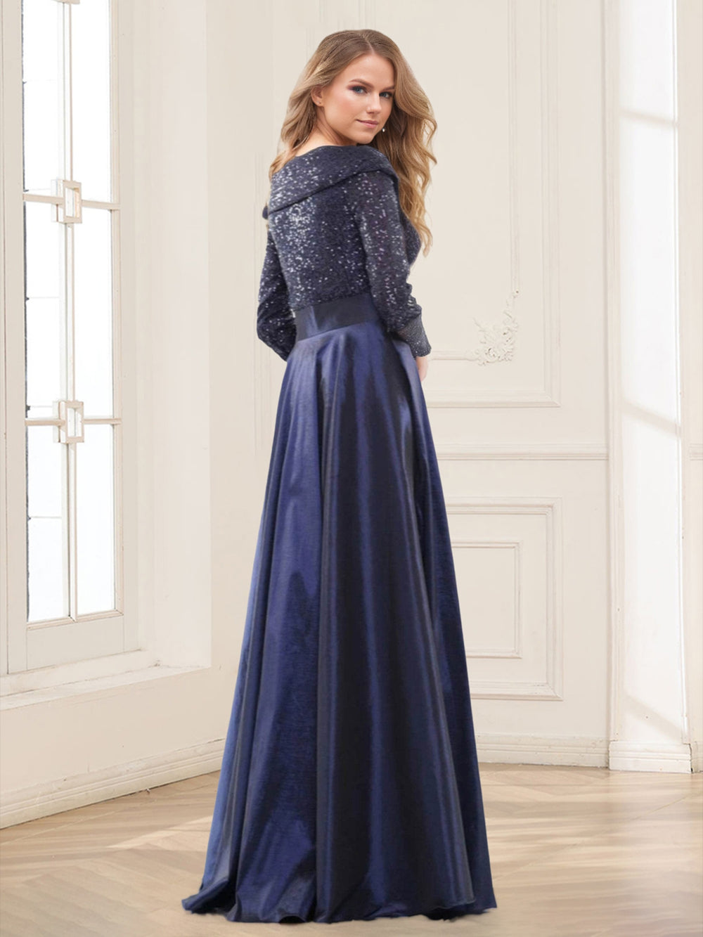 Sequins A-Line/Princess V-Neck 3/4 Sleeves Mother of the Bride Dresses With Belt