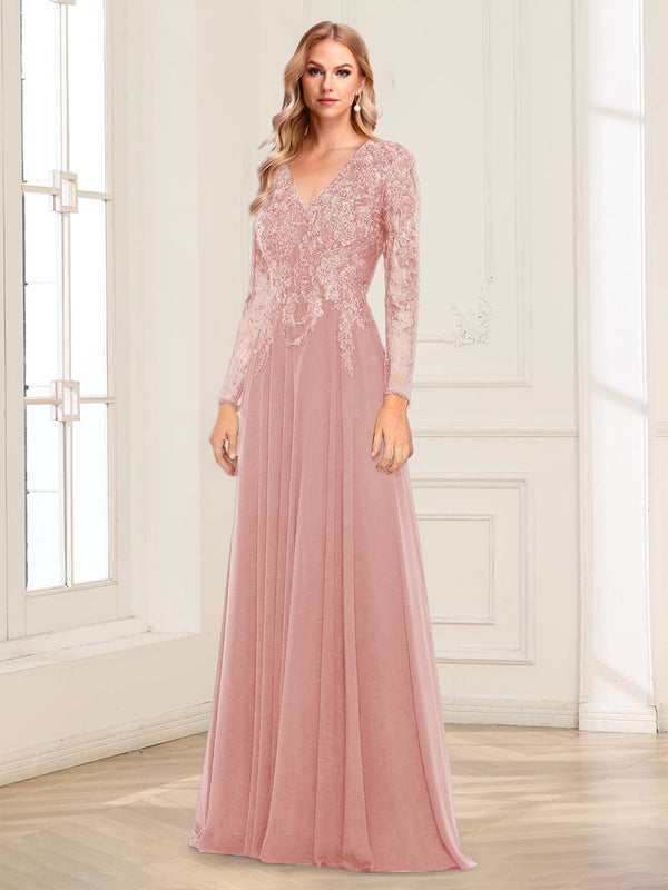 A-Line/Princess V-Neck Long Sleeves Mother of the Bride Dresses With Appliques