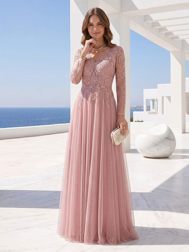 A-Line/Princess V-Neck Long Sleeves Mother of the Bride Dresses With Appliques