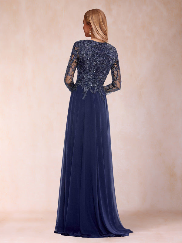 A-Line/Princess V-Neck Long Sleeves Mother of the Bride Dresses With Appliques