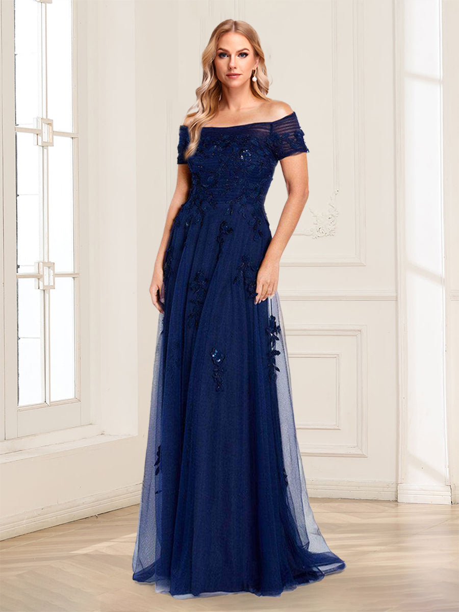 A-Line/Princess Off-the-Shoulder Short Sleeves Mother of the Bride Dresses With Appliques