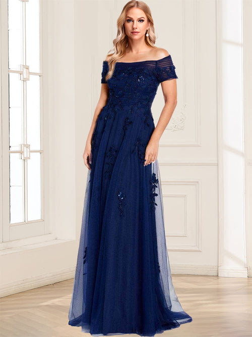 A-Line/Princess Off-the-Shoulder Short Sleeves Mother of the Bride Dresses With Appliques