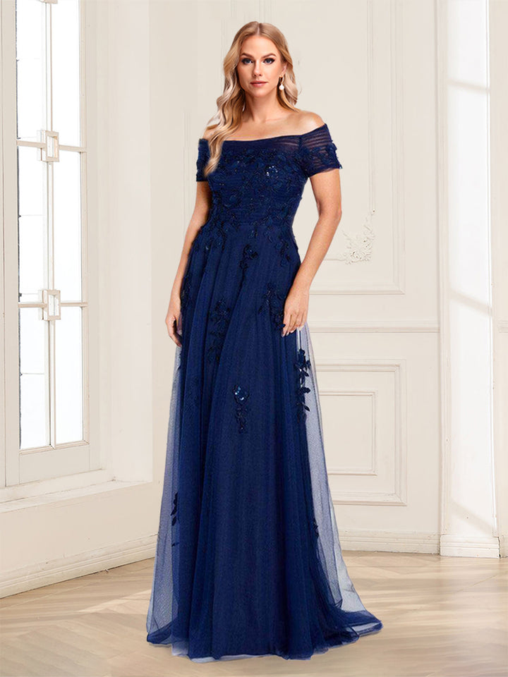 A-Line/Princess Off-the-Shoulder Short Sleeves Mother of the Bride Dresses With Appliques