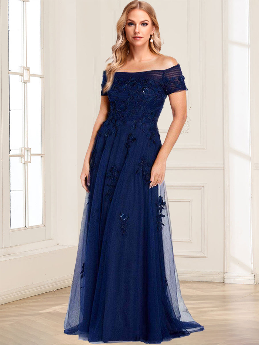 A-Line/Princess Off-the-Shoulder Short Sleeves Mother of the Bride Dresses With Appliques
