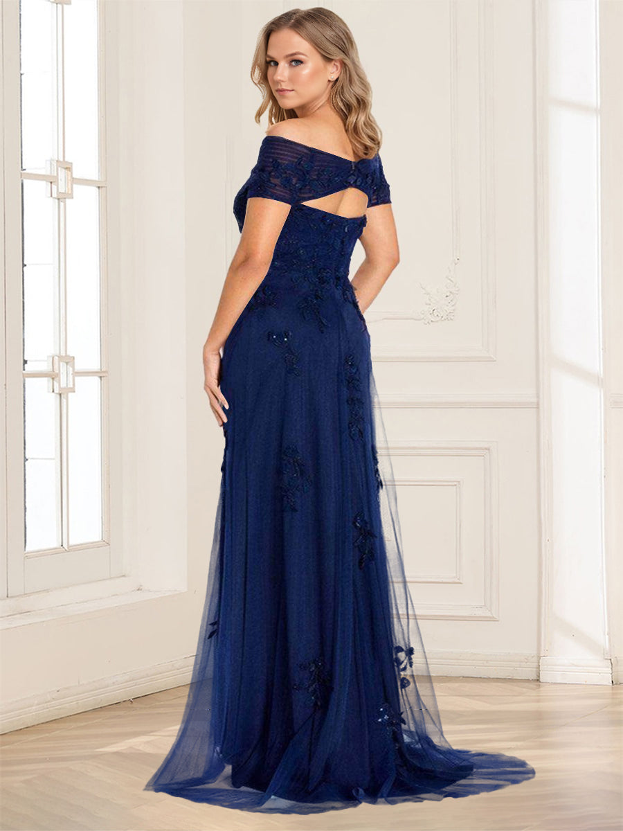 A-Line/Princess Off-the-Shoulder Short Sleeves Mother of the Bride Dresses With Appliques