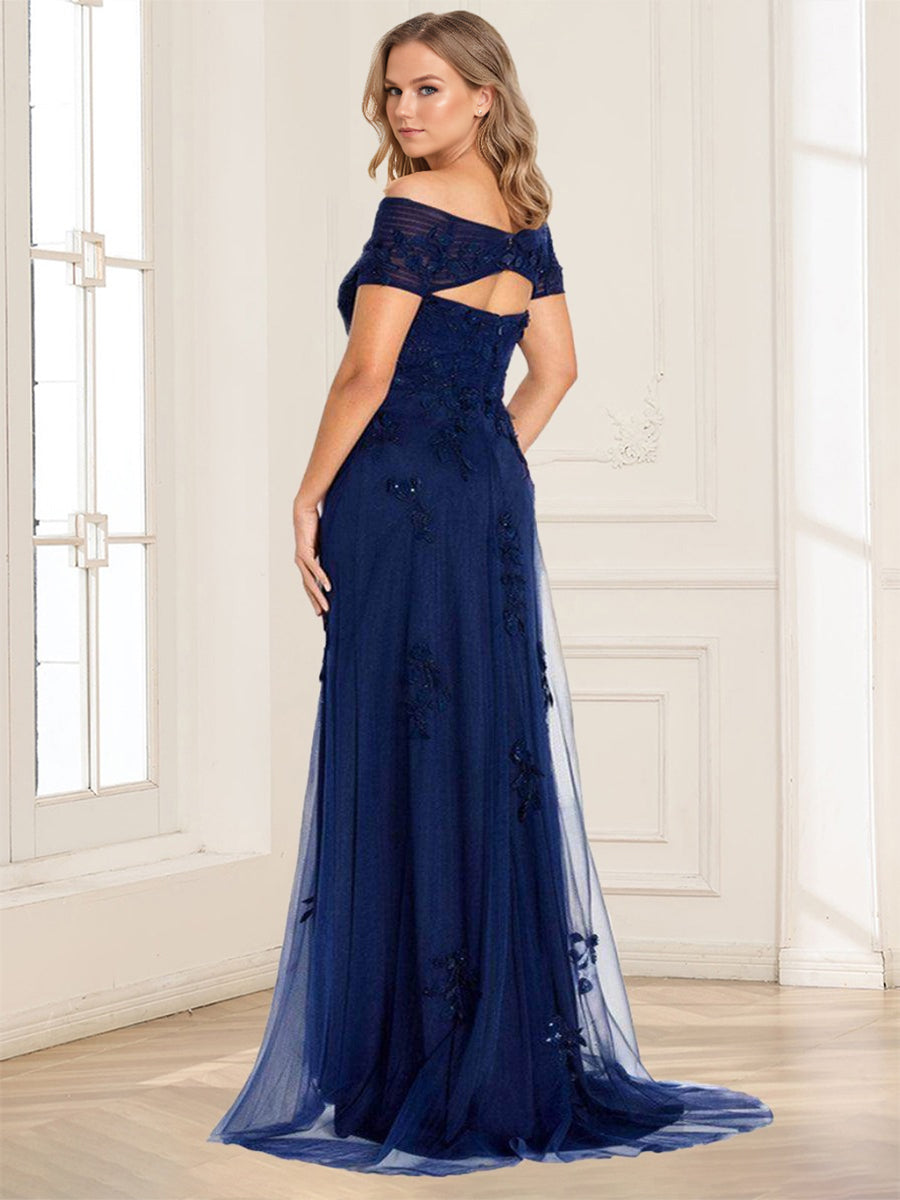 A-Line/Princess Off-the-Shoulder Short Sleeves Mother of the Bride Dresses With Appliques