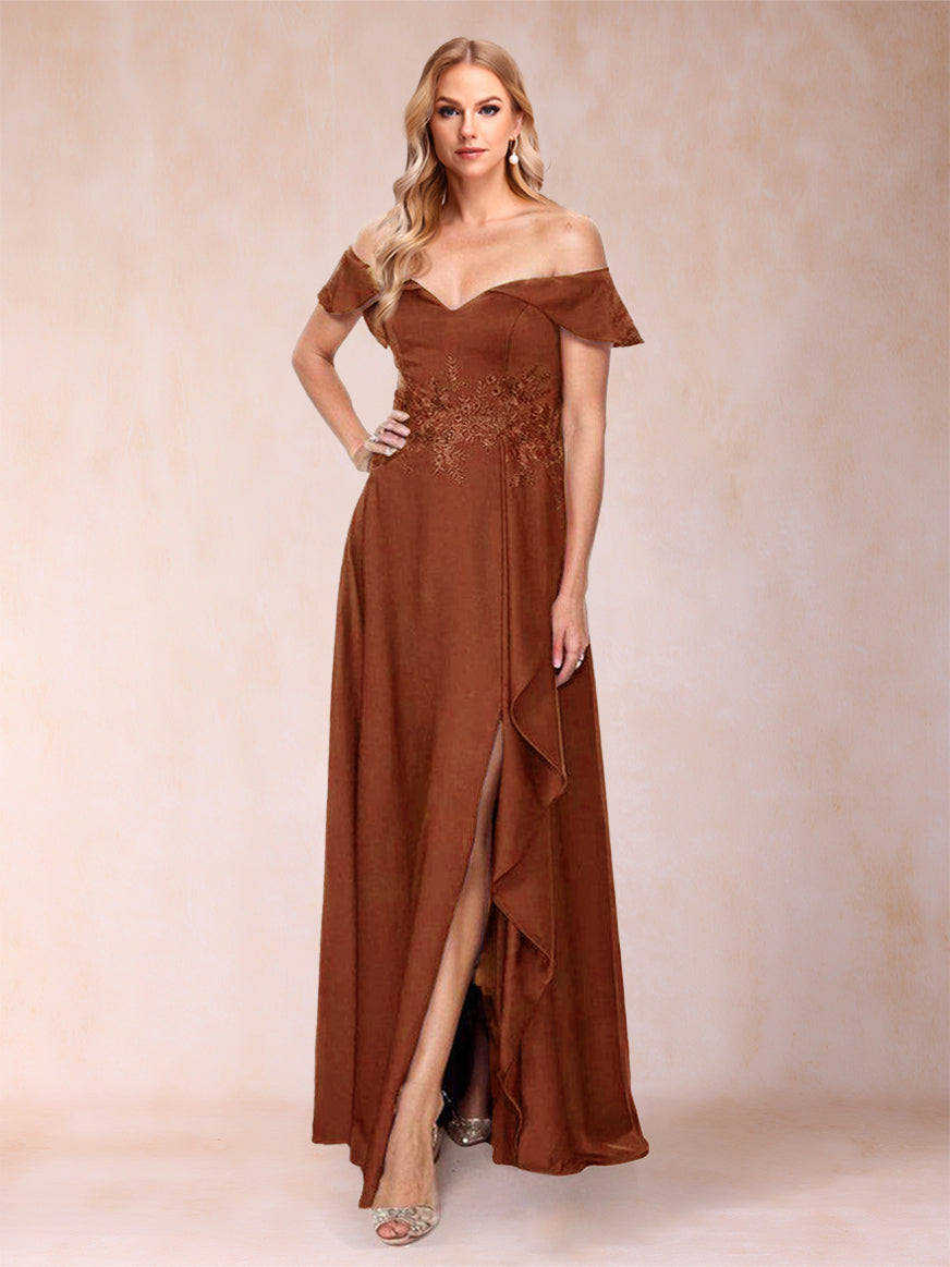 A-Line/Princess Off-the-Shoulder Sleeveless Mother of the Bride Dresses With Appliques