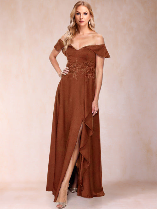 A-Line/Princess Off-the-Shoulder Sleeveless Mother of the Bride Dresses With Appliques