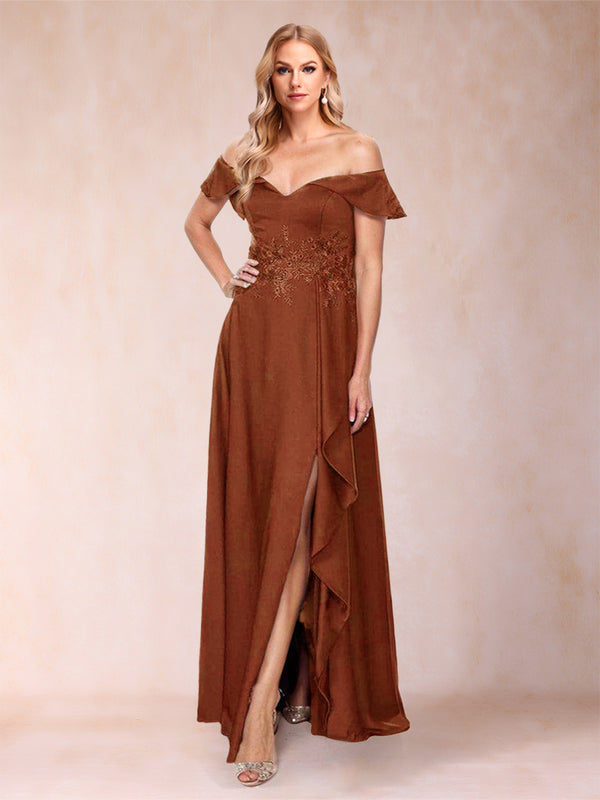 A-Line/Princess Off-the-Shoulder Sleeveless Mother of the Bride Dresses With Appliques