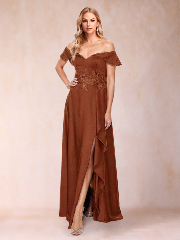 A-Line/Princess Off-the-Shoulder Sleeveless Mother of the Bride Dresses With Appliques