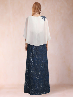 Chiffon Sheath/Column Crew Neck Cape Sleeves Mother of the Bride Dresses With Sequins