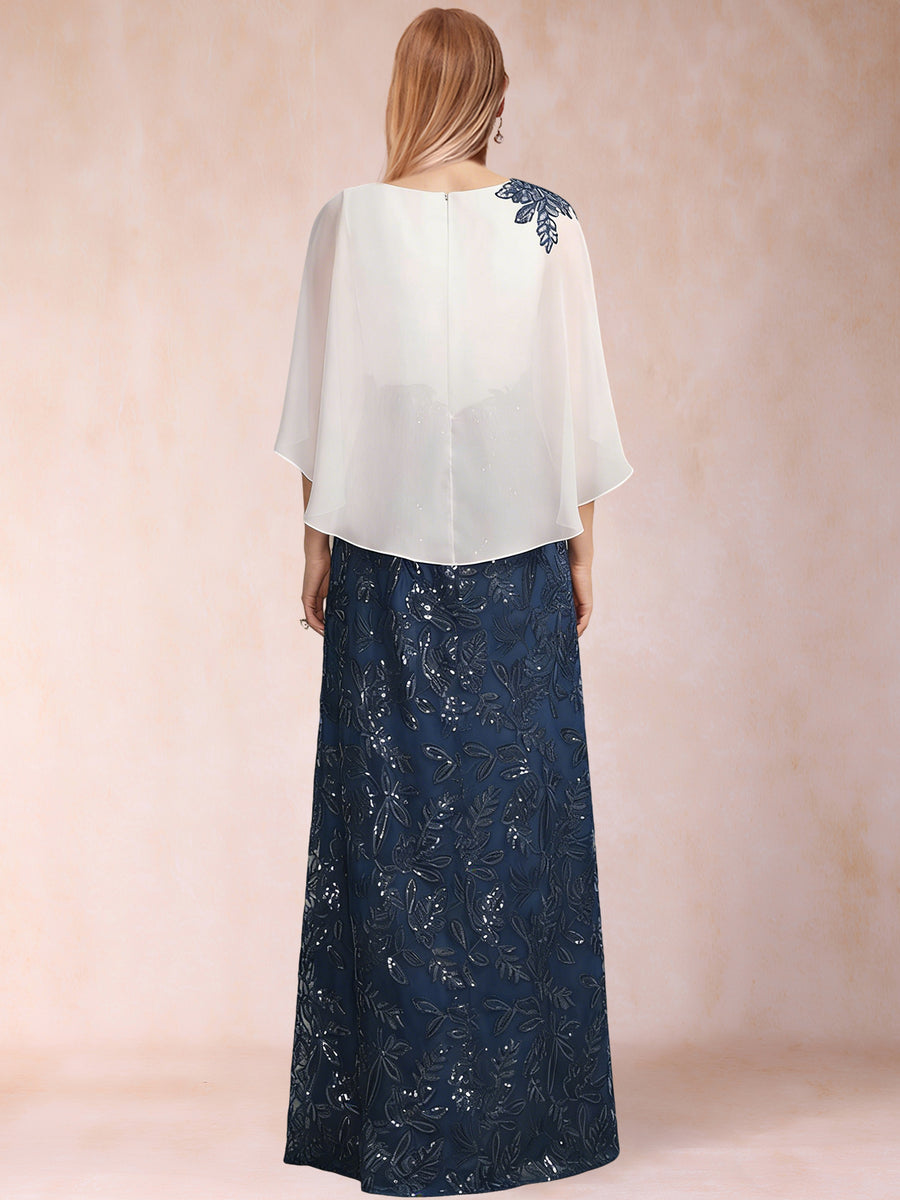 Chiffon Sheath/Column Crew Neck Cape Sleeves Mother of the Bride Dresses With Sequins