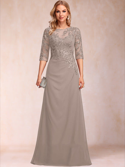 Sheath/Column Crew Neck Half Sleeves Mother of the Bride Dresses With Appliques