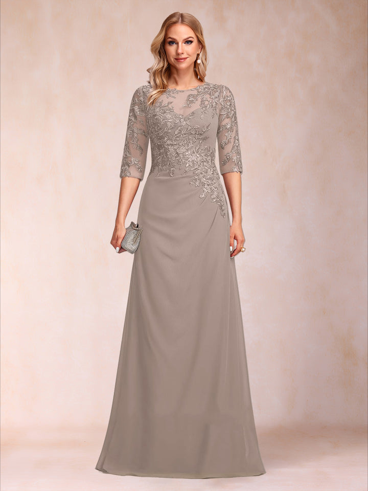 Sheath/Column Crew Neck Half Sleeves Mother of the Bride Dresses With Appliques