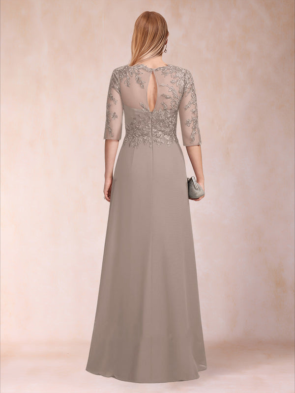 Sheath/Column Crew Neck Half Sleeves Mother of the Bride Dresses With Appliques