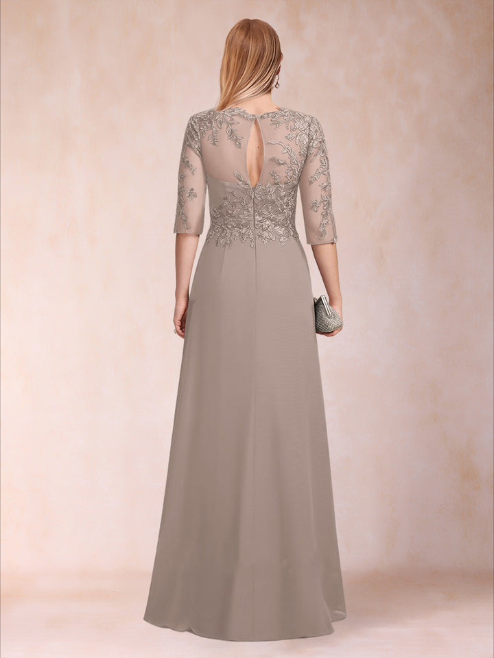 Sheath/Column Crew Neck Half Sleeves Mother of the Bride Dresses With Appliques