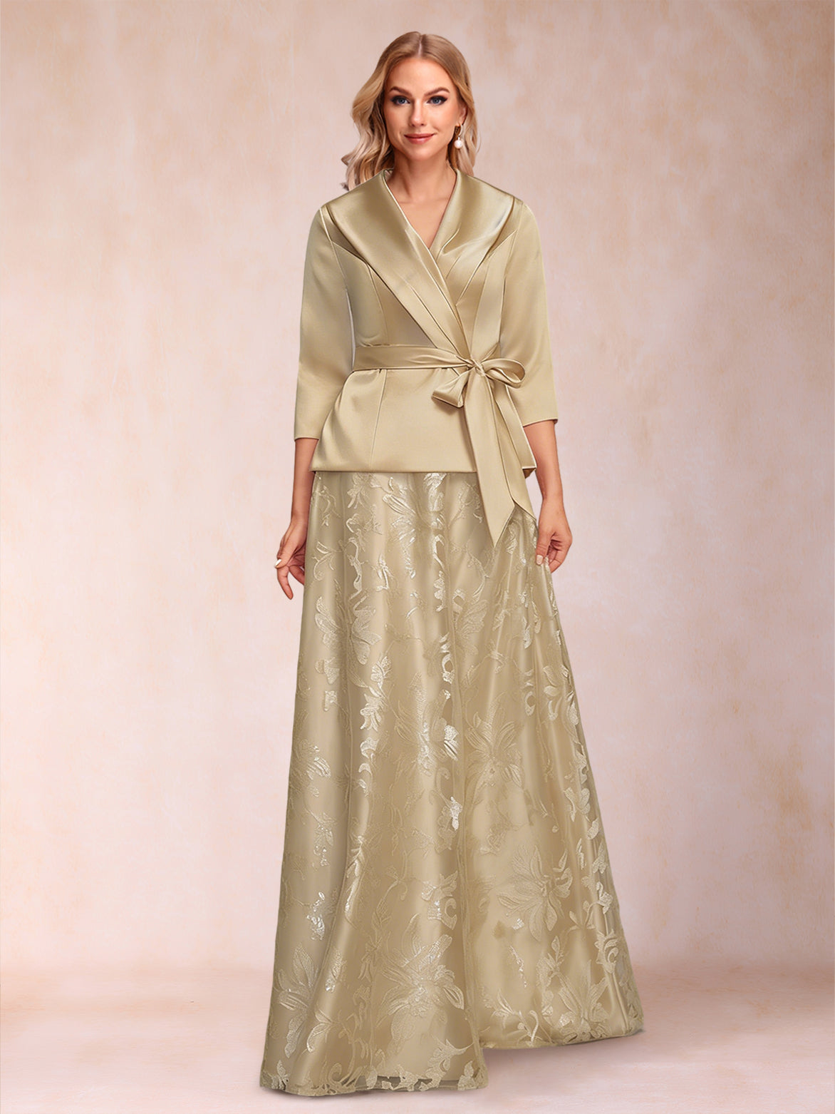 A-Line/Princess Separates V-Neck Two Piece Mother of the Bride Dresses With Bow & Sequins