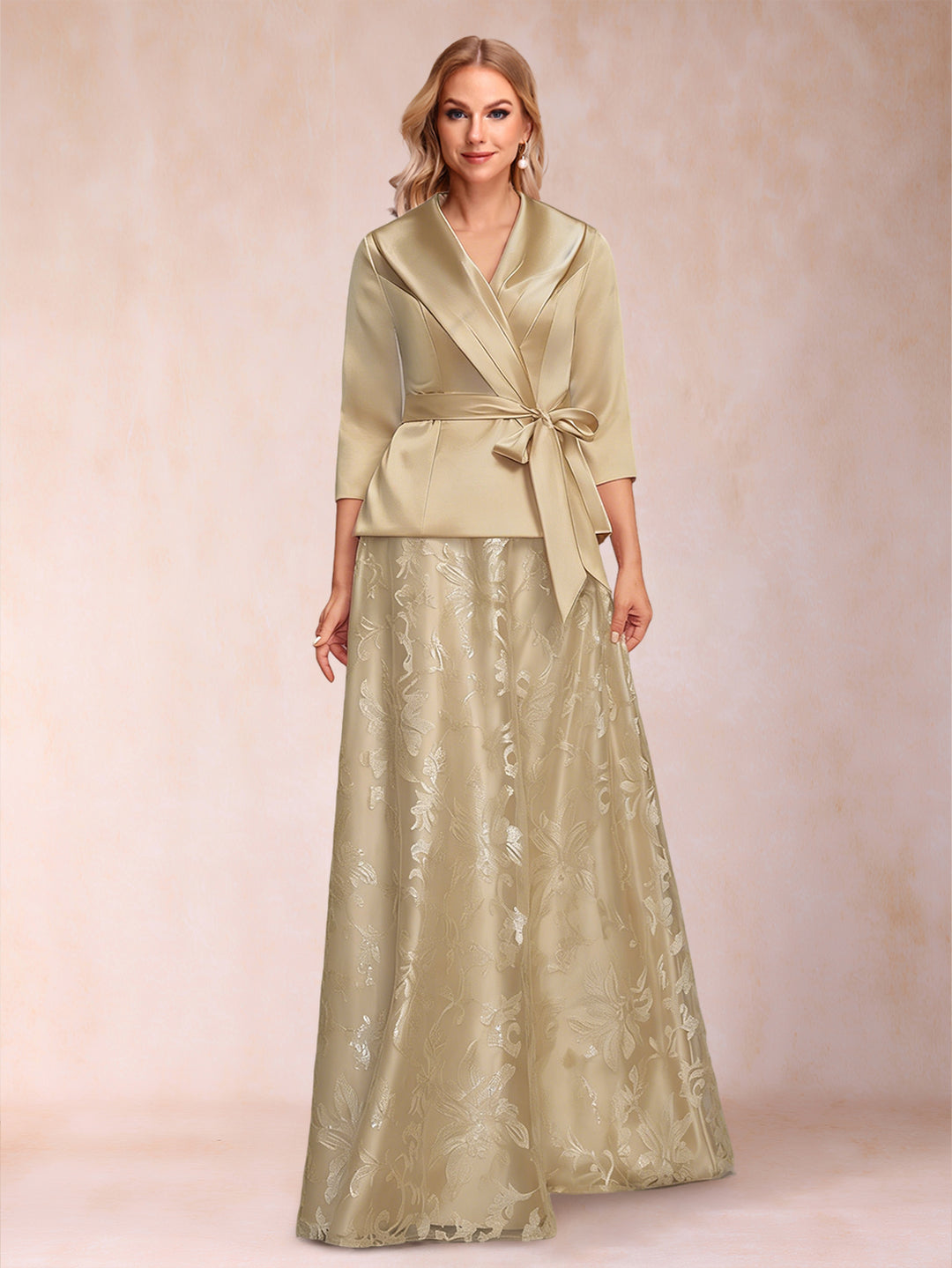 A-Line/Princess Separates V-Neck Two Piece Mother of the Bride Dresses With Bow &amp; Sequins