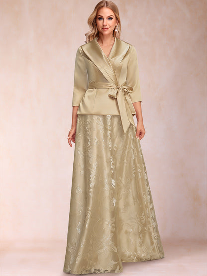 A-Line/Princess Separates V-Neck Two Piece Mother of the Bride Dresses With Bow & Sequins