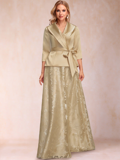 A-Line/Princess Separates V-Neck Two Piece Mother of the Bride Dresses With Bow & Sequins