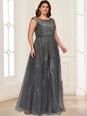 A-Line/Princess Illusion Crew Neck Sleeveless Plus Size Mother of the Bride Dresses With Beading & Sequins