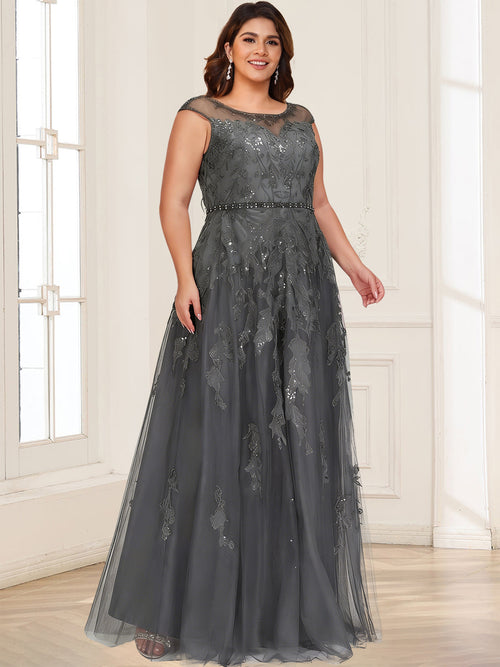 A-Line/Princess Illusion Crew Neck Sleeveless Plus Size Mother of the Bride Dresses With Beading & Sequins