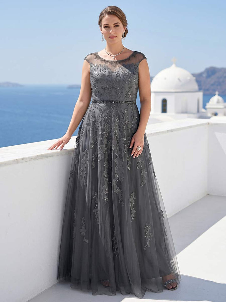 A-Line/Princess Illusion Crew Neck Sleeveless Plus Size Mother of the Bride Dresses With Beading &amp; Sequins