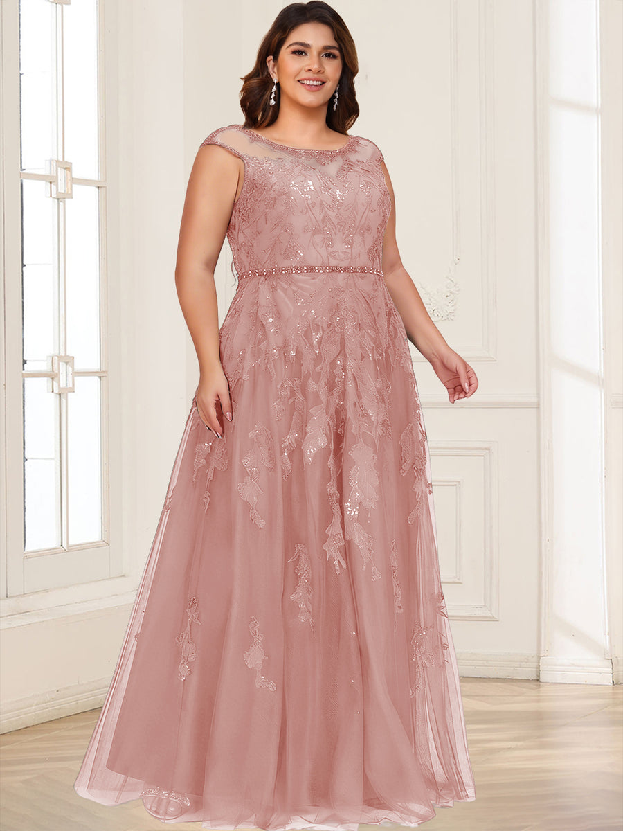 A-Line/Princess Illusion Crew Neck Sleeveless Plus Size Mother of the Bride Dresses With Beading & Sequins