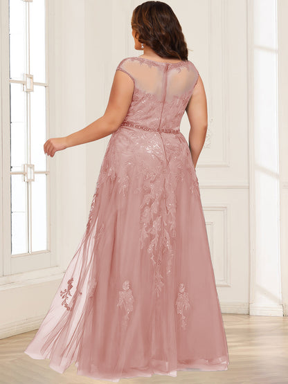 A-Line/Princess Illusion Crew Neck Sleeveless Plus Size Mother of the Bride Dresses With Beading & Sequins