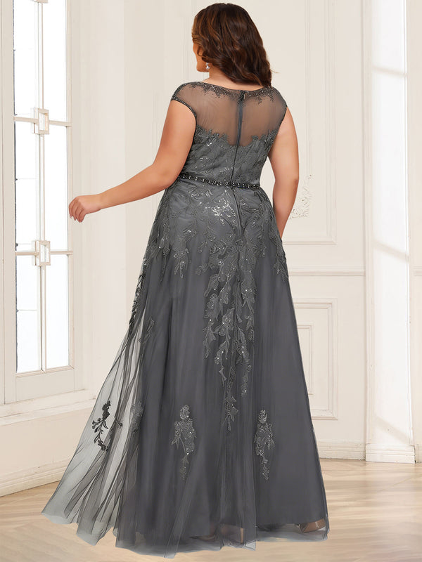 A-Line/Princess Illusion Crew Neck Sleeveless Plus Size Mother of the Bride Dresses With Beading & Sequins