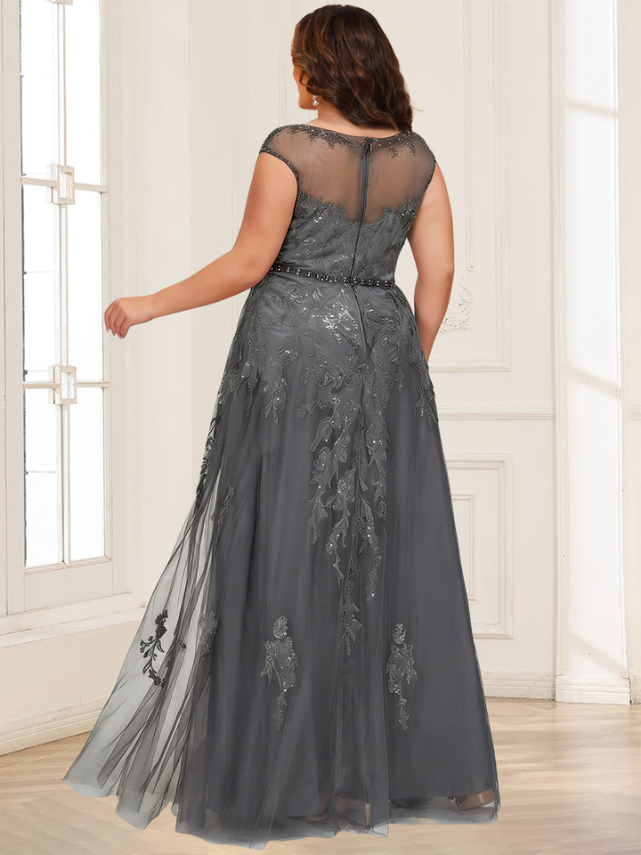 A-Line/Princess Illusion Crew Neck Sleeveless Plus Size Mother of the Bride Dresses With Beading &amp; Sequins