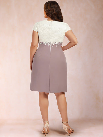Sheath/Column Scoop Short Sleeves 2 Pieces Mother of the Bride Dresses with Appliques