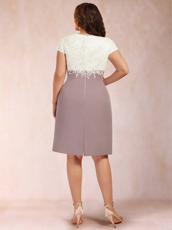 Sheath/Column Scoop Short Sleeves 2 Pieces Mother of the Bride Dresses with Appliques