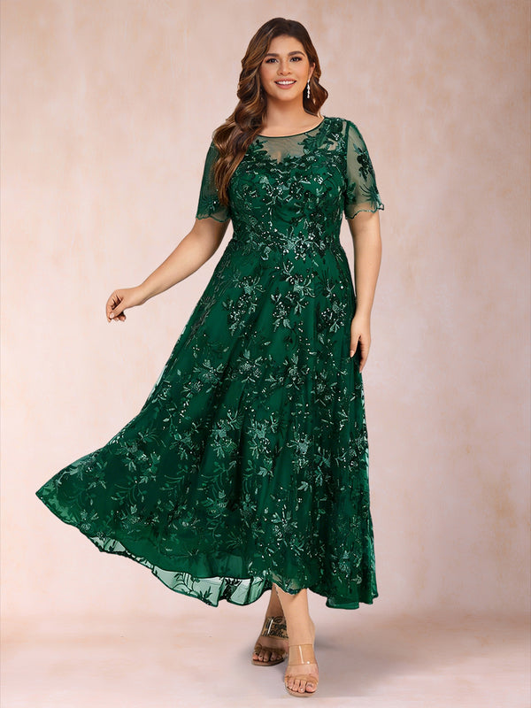 Lace A-Line/Princess Crew Neck Plus Size Mother of the Bride Dresses With Beadings & Appliques
