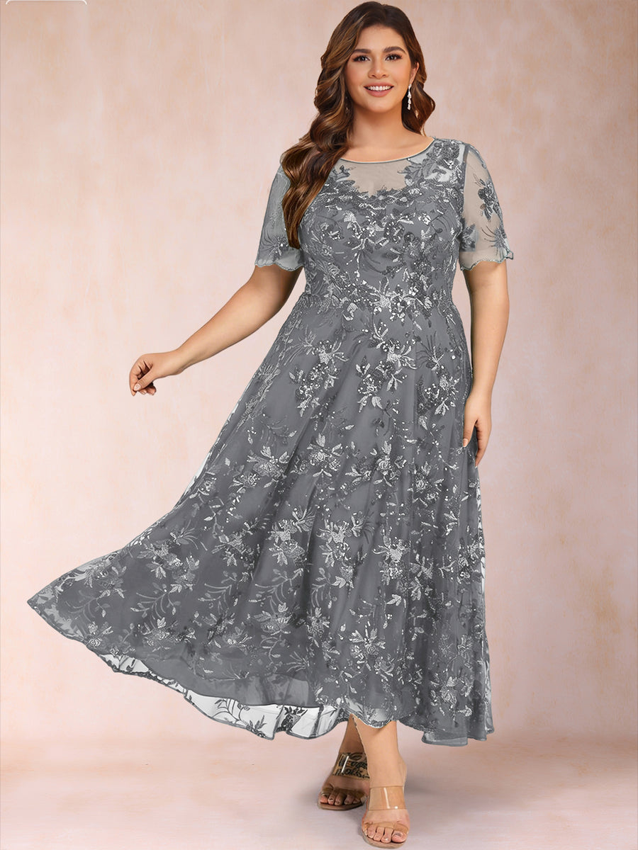 Lace A-Line/Princess Crew Neck Plus Size Mother of the Bride Dresses With Beadings & Appliques