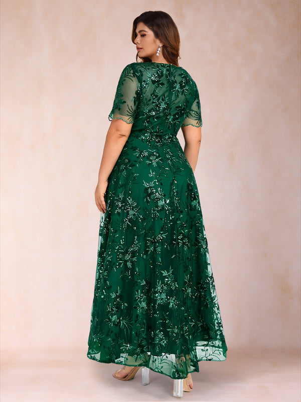 Lace A-Line/Princess Crew Neck Plus Size Mother of the Bride Dresses With Beadings & Appliques