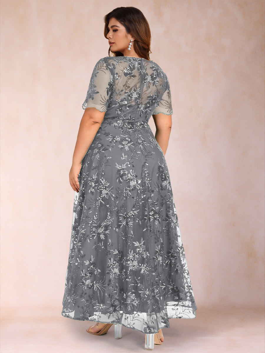 Lace A-Line/Princess Crew Neck Plus Size Mother of the Bride Dresses With Beadings & Appliques